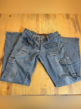 Y2K low rise flare cargos by Too Hot
